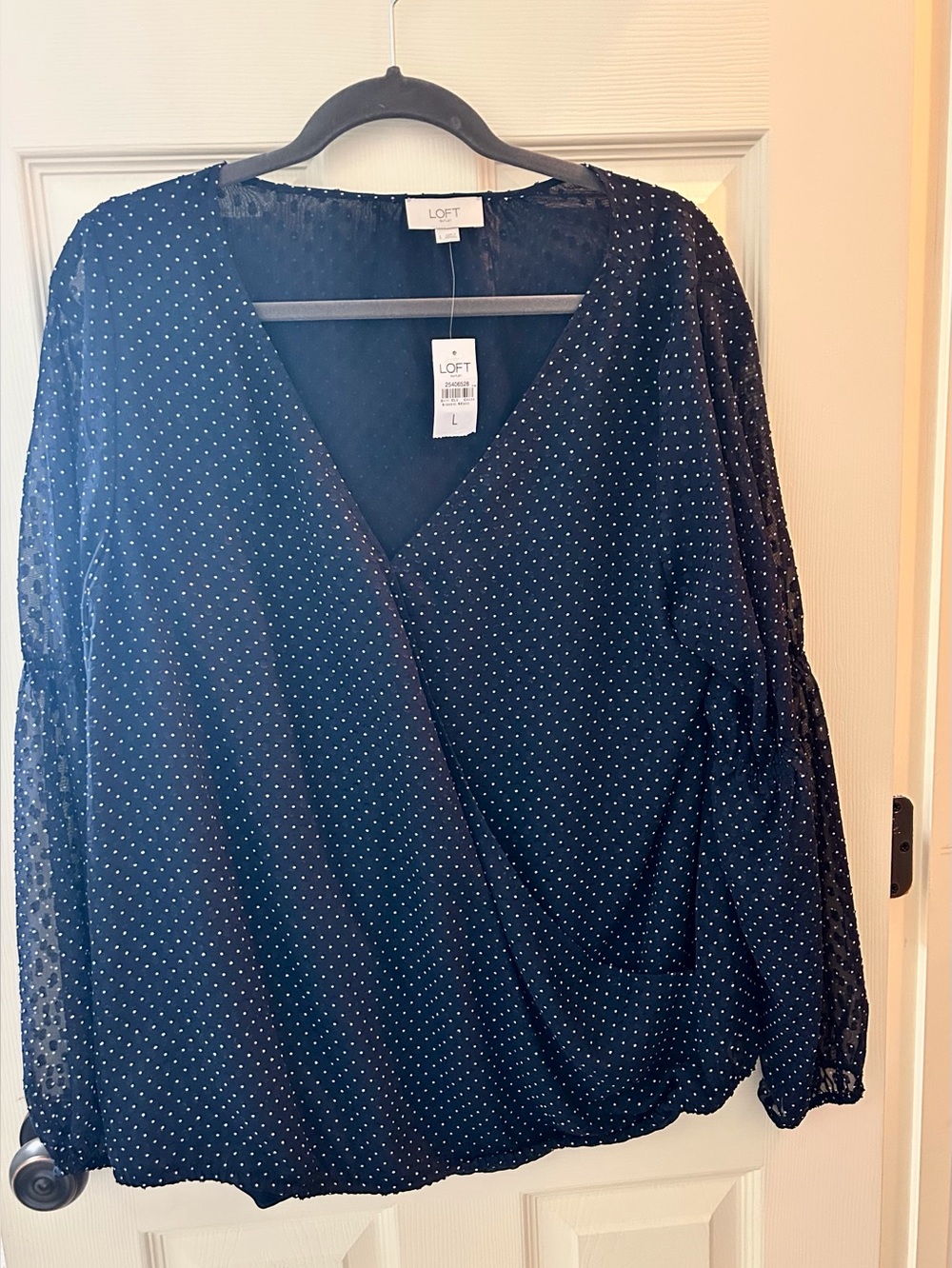 NWT LOFT Navy Polka Dot Wrap Blouse